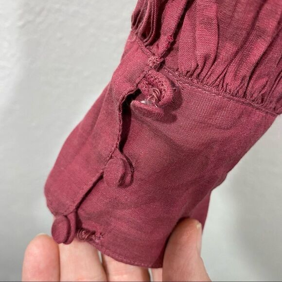 FREE PEOPLE- NWT STYLE OB651956 - MULBERRY COLOR SEMI-SHEER PLEATED CROP TOP B6 - Picture 10 of 11